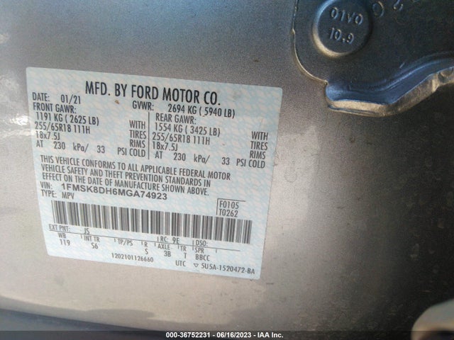 Ford EXPLORER XLT 2021 1FMSK8DH6MGA74923 Image 9