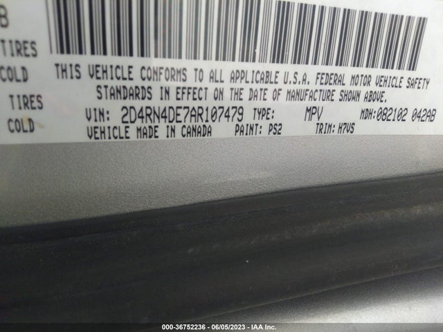 2010 DODGE GRAND CARAVAN SE VIN: 2D4RN4DE7AR107479
