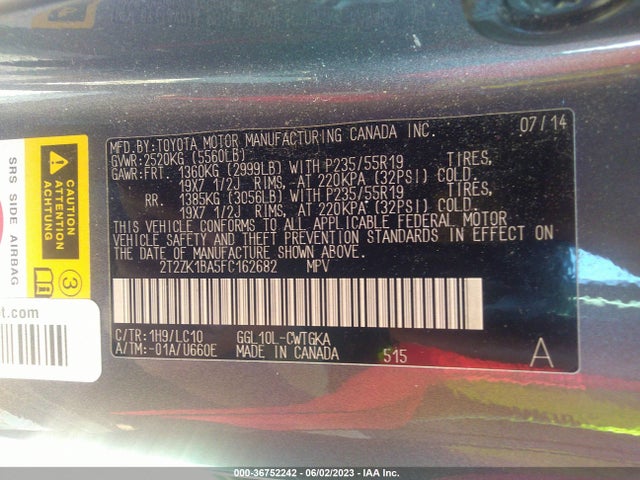 2015 Lexus RX, VIN: 2T2ZK1BA5FC162682