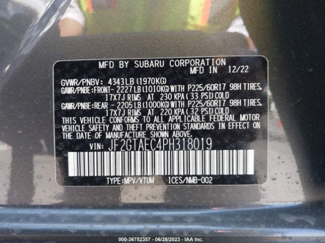JF2GTAEC4PH318019 Subaru Crosstrek Premium