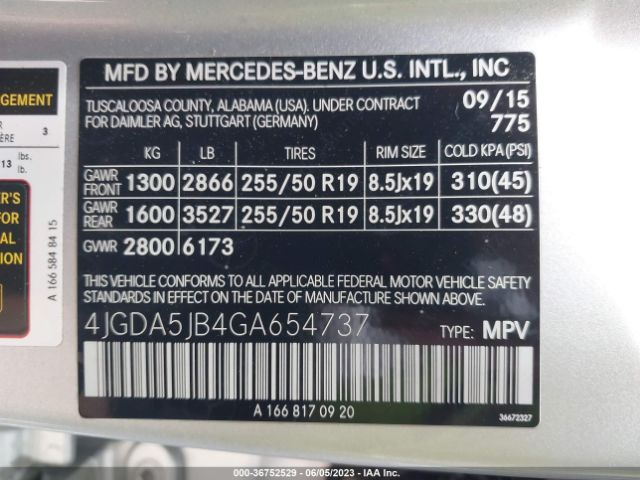 4JGDA5JB4GA654737 Mercedes-Benz Gle Gle 350