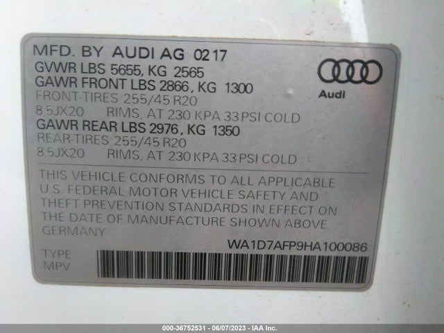 Audi Q5 Premium Plus 2017 WA1D7AFP9HA100086 Image 9