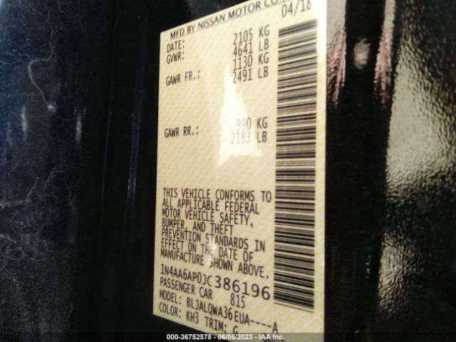 1N4AA6AP0JC386196 Nissan MAXIMA S