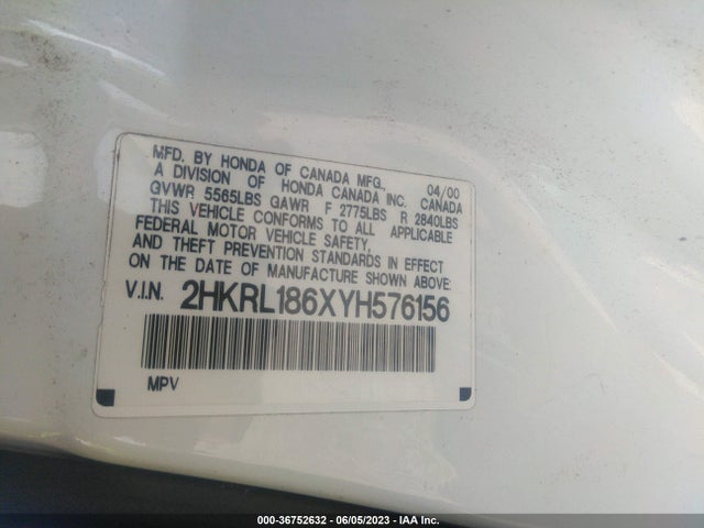 2000 HONDA ODYSSEY EX VIN: 2HKRL186XYH576156