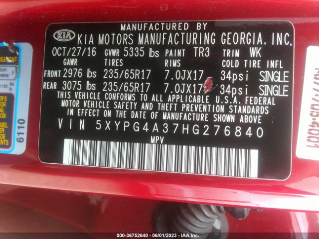 5XYPG4A37HG276840 KIA SORENTO LX