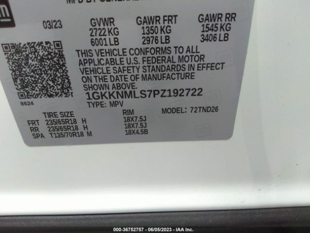 1GKKNMLS7PZ192722 GMC ACADIA SLT