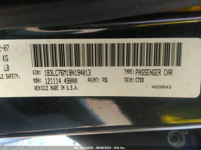 2008 DODGE AVENGER R/T VIN: 1B3LC76M18N194013