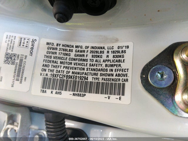Honda Civic Sport 2019 19XFC2F89KE019294 Image 9