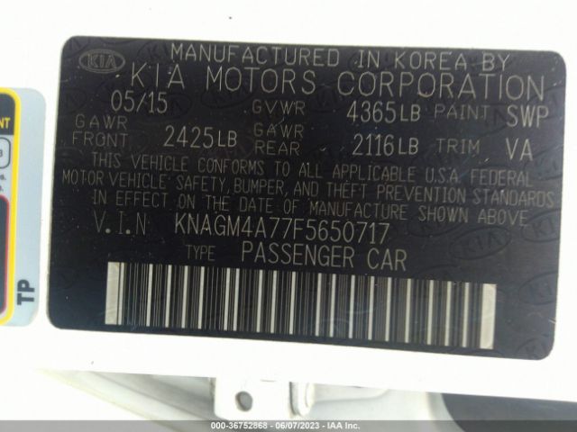 KNAGM4A77F5650717 KIA Optima Lx