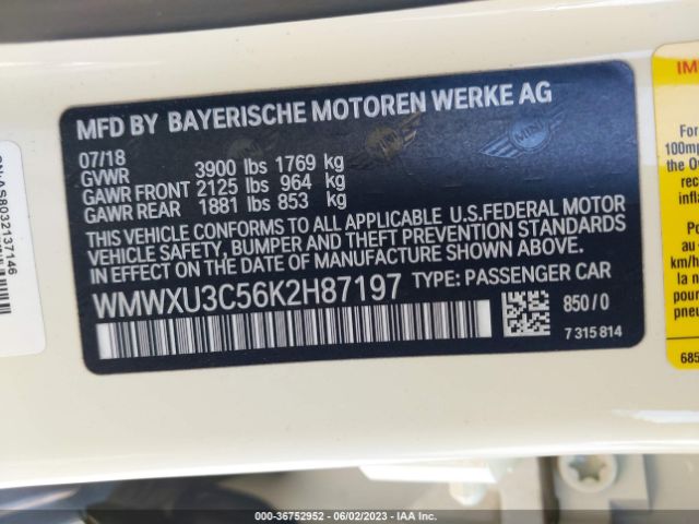 WMWXU3C56K2H87197 Mini Hardtop 4 Door Cooper S