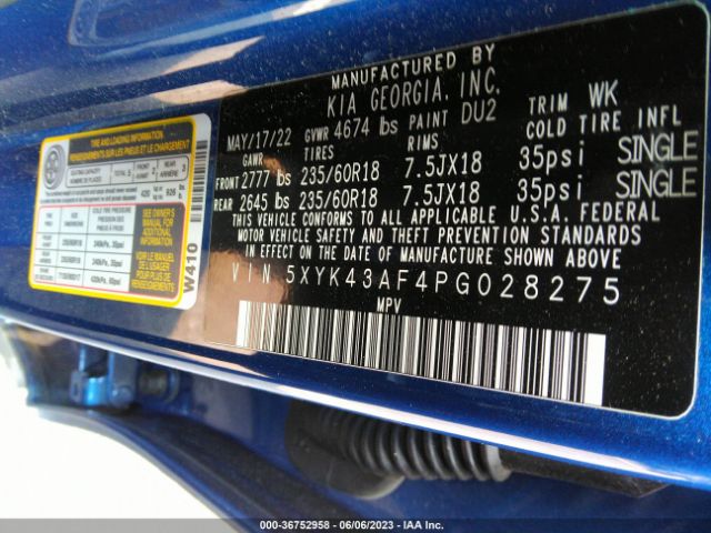 5XYK43AF4PG028275 KIA Sportage Sx