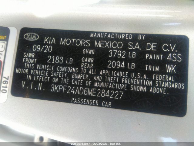 3KPF24AD6ME284227 KIA Forte Lxs