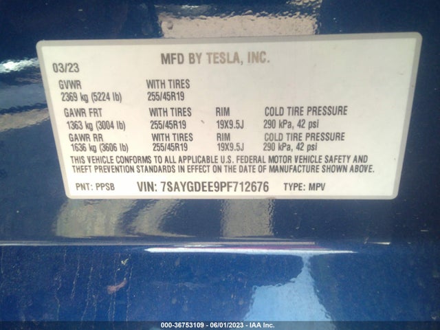 7SAYGDEE9PF712676 Tesla Model Y Long Range
