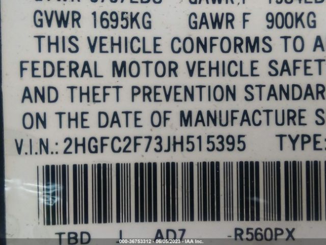 2HGFC2F73JH515395 Honda Civic Sedan Ex