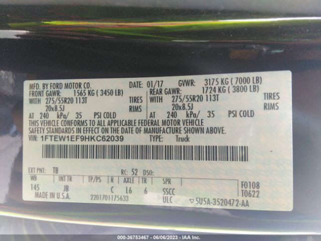 1FTEW1EF9HKC62039 Ford F-150 Xl/xlt/lariat