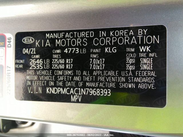 KNDPMCAC1N7968393 KIA Sportage Lx