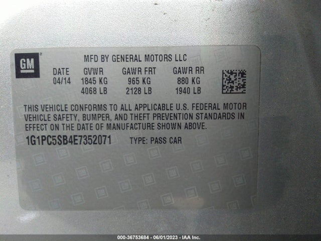 Chevrolet Cruze 1lt 2014 1G1PC5SB4E7352071 Image 9