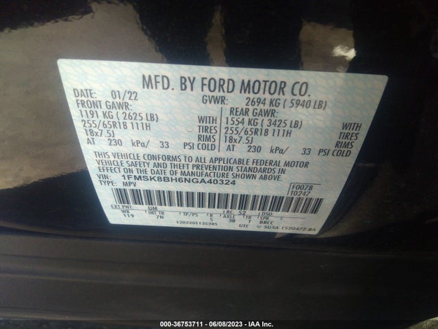 Ford Explorer Base 2022 1FMSK8BH6NGA40324 Image 10