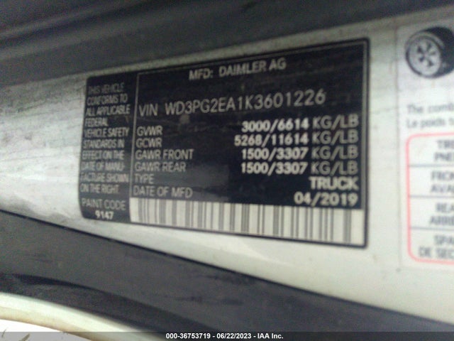 2019 MERCEDES-BENZ METRIS CARGO VAN VIN: WD3PG2EA1K3601226