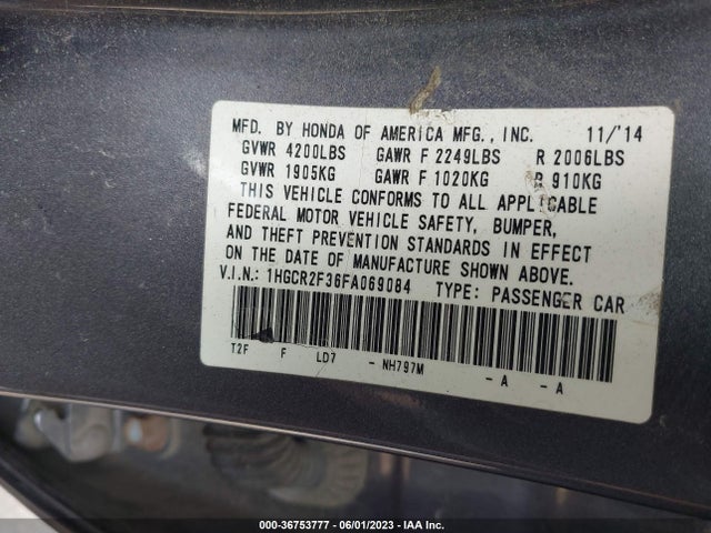 Honda Accord Sedan Lx 2015 1HGCR2F36FA069084 Image 9