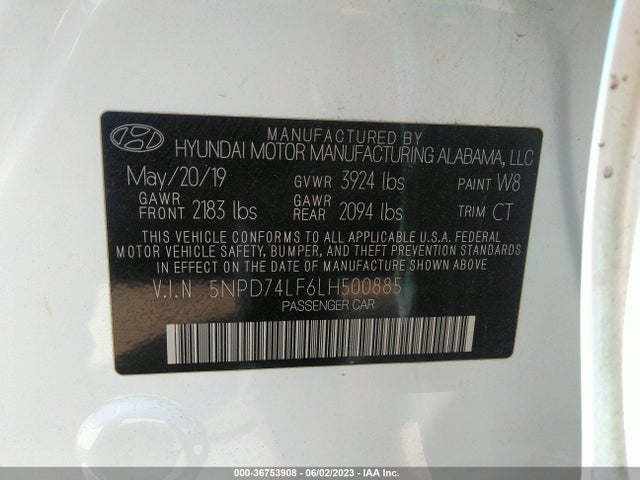 2020 HYUNDAI ELANTRA SE VIN: 5NPD74LF6LH500885