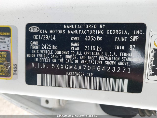 KIA Optima Lx 2015 5XXGM4A70FG423271 Image 11