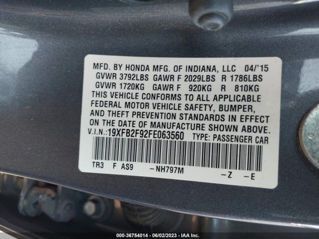 Honda Civic Sedan Ex-l 2015 19XFB2F92FE063560 Image 9