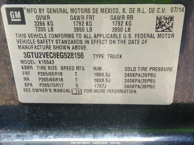 3GTU2VEC8EG528156 GMC Sierra 1500 Slt