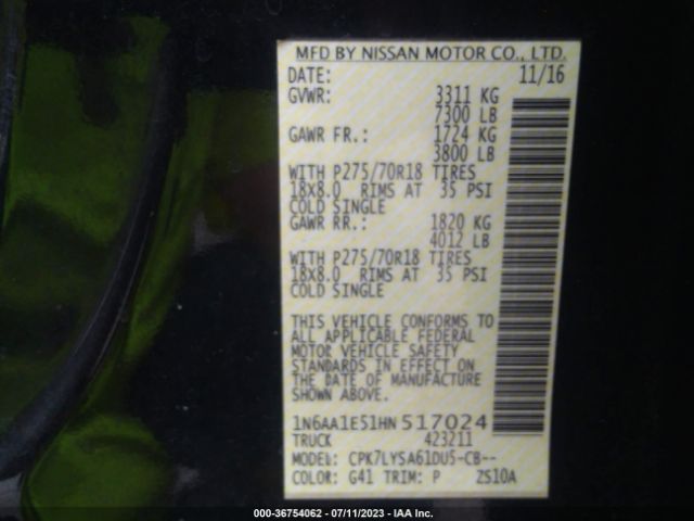 1N6AA1E51HN517024 Nissan Titan Platinum Reserve