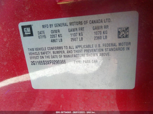 Chevrolet IMPALA LTZ 2015 2G1165S3XF9296966 Image 9