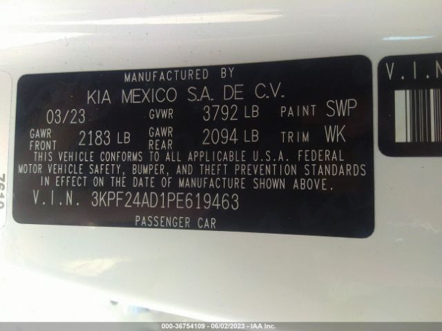 3KPF24AD1PE619463 KIA Forte Lxs