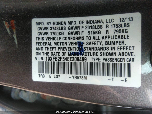 Honda Civic Sedan Lx 2014 19XFB2F54EE206469 Image 9
