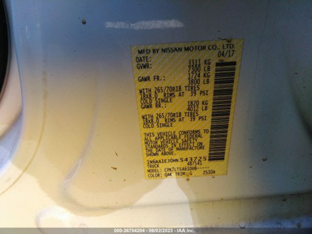 1N6AA1EJ0HN543725 Nissan TITAN SV