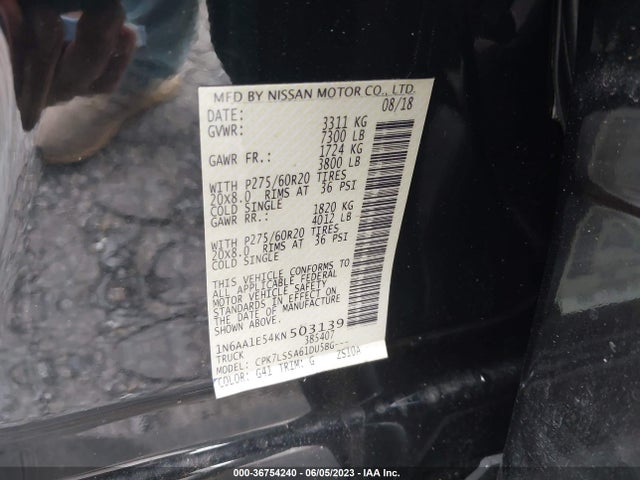 Nissan TITAN SV 2019 1N6AA1E54KN503139 Image 9