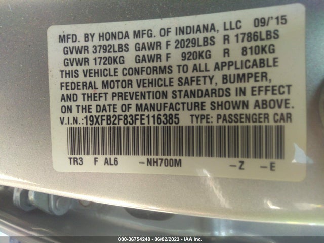 Honda Civic Sedan Ex 2015 19XFB2F83FE116385 Image 9