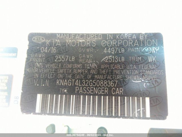 KNAGT4L32G5088367 KIA Optima Lx