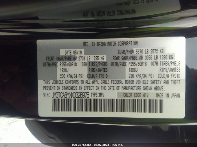 2019 MAZDA CX-9 SPORT VIN: JM3TCABYXK0326976