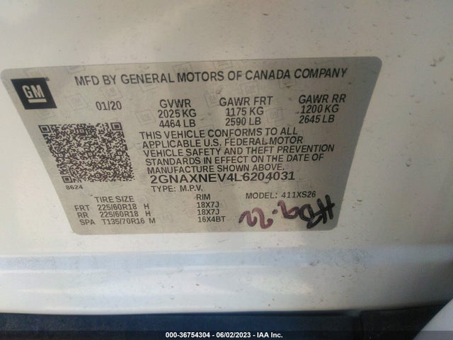 Chevrolet Equinox Premier 2020 2GNAXNEV4L6204031 Image 10