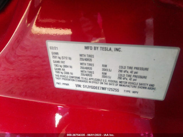 2021 TESLA MODEL Y 5YJYGDEE7MF125255 Photo 8