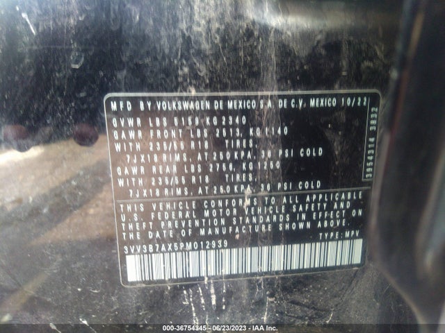 3VV3B7AX5PM012939 Volkswagen TIGUAN SE