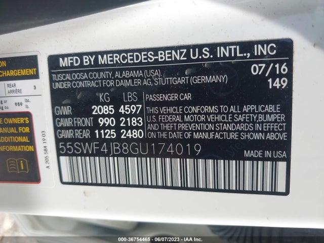 55SWF4JB8GU174019 Mercedes-Benz C-class C 300