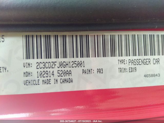 2C3CDZFJ0GH125001 Dodge Challenger R/t Scat Pack