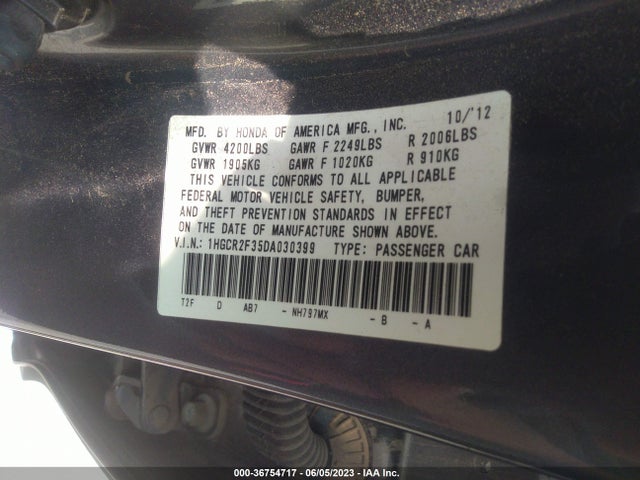 2013 HONDA ACCORD SDN LX VIN: 1HGCR2F35DA030399