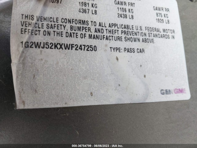 1998 PONTIAC GRAND PRIX SE VIN: 1G2WJ52KXWF247250