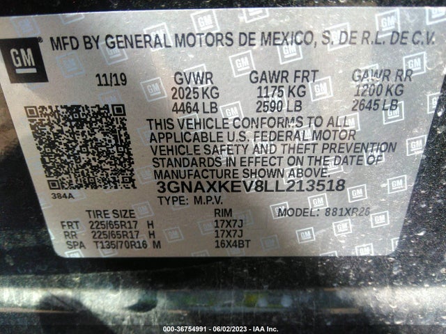 Chevrolet EQUINOX LT 2020 3GNAXKEV8LL213518 Image 9