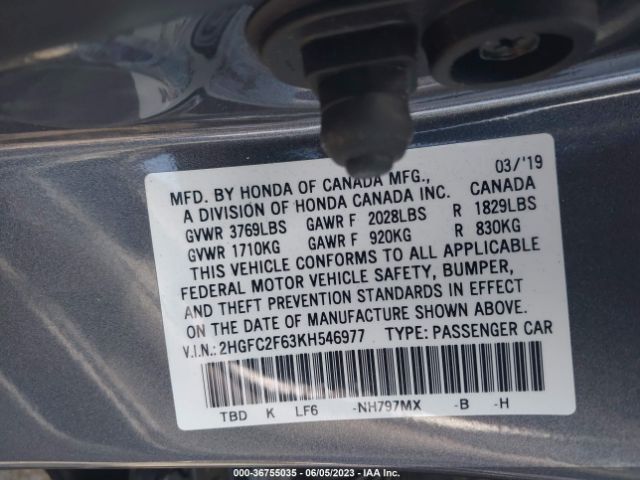 2HGFC2F63KH546977 Honda Civic Sedan Lx