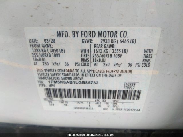 1FM5K8AB1LGB85732 Ford POLICE INTERCEPTOR