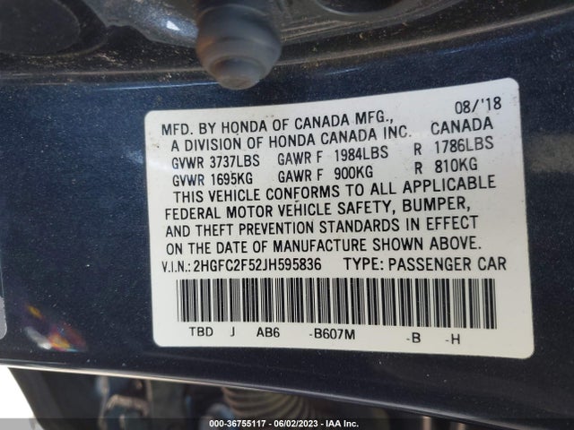 Honda Civic Sedan Lx 2018 2HGFC2F52JH595836 Image 9