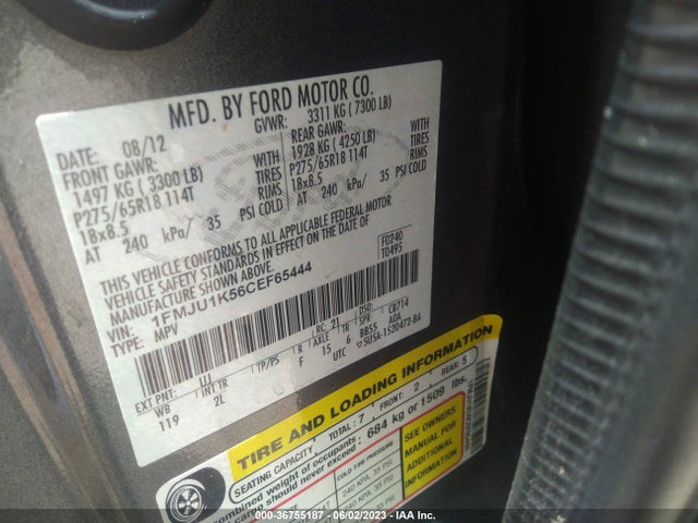 2012 FORD EXPEDITION LIMITED VIN: 1FMJU1K56CEF65444