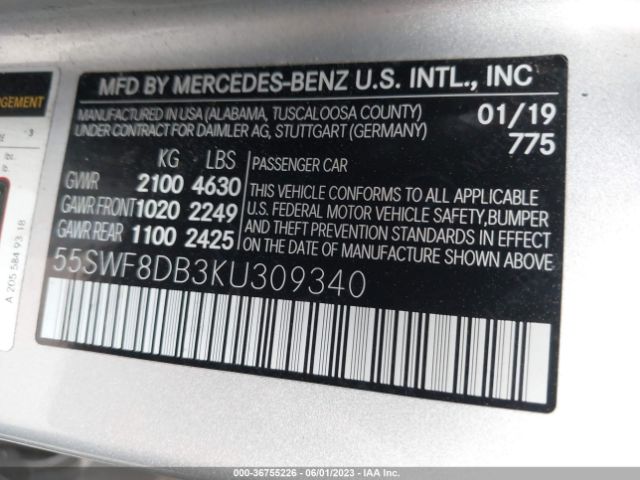 55SWF8DB3KU309340 Mercedes-Benz C-class C 300